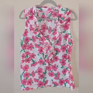 Lilly Pulitzer Pink Floral Ruffle Blouse